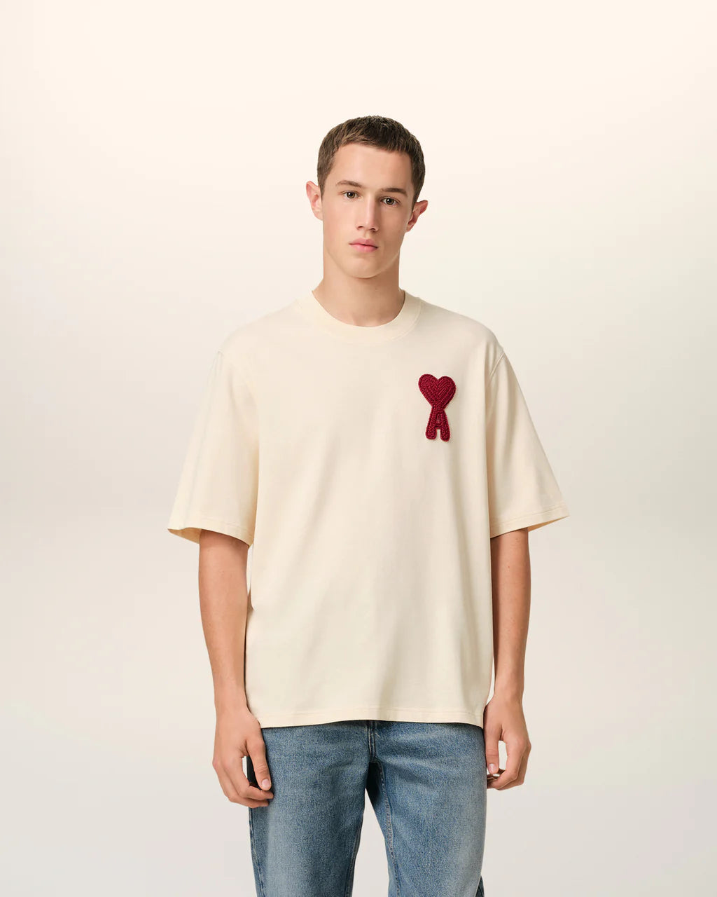 Ami - T-shirt Patch Ami De Cœur en coton Beige