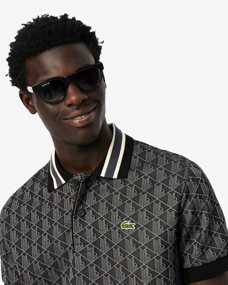 Lacoste - Polo classic fit jacquard monogramme Noir