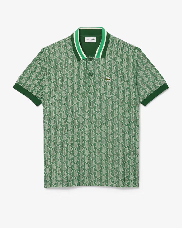Lacoste - Polo classic fit jacquard monogramme Vert Beige
