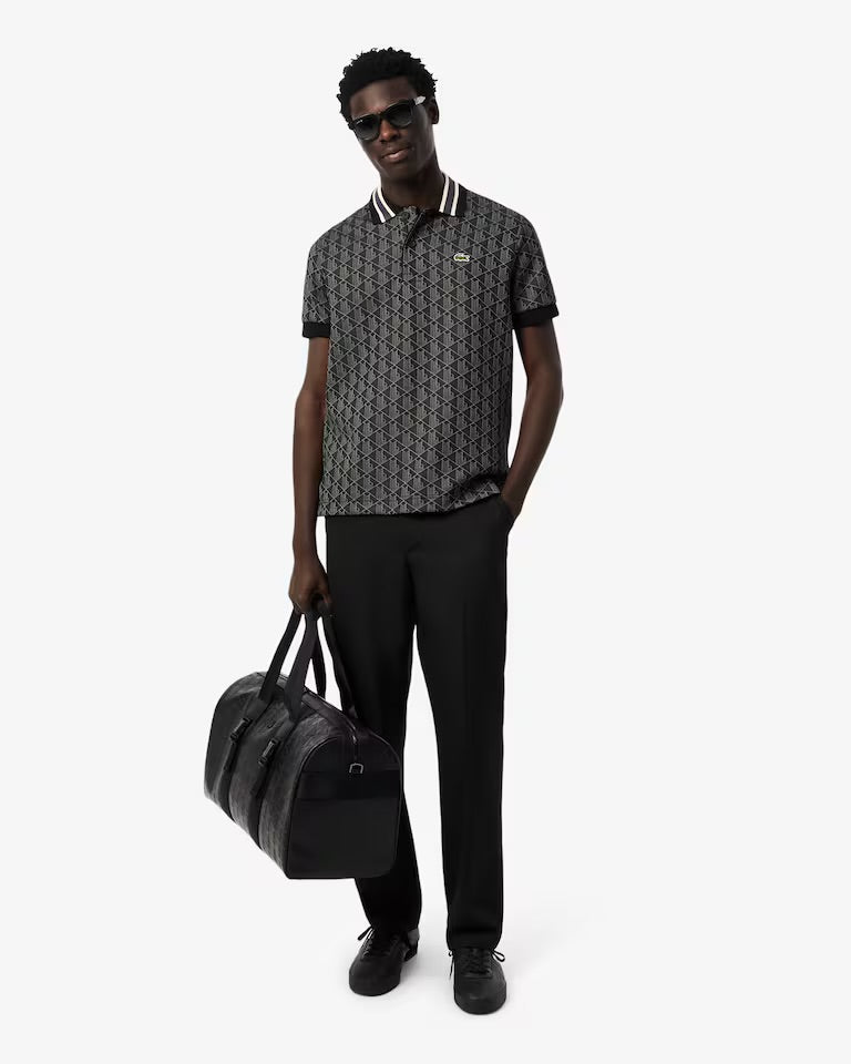 Lacoste - Polo classic fit jacquard monogramme Noir