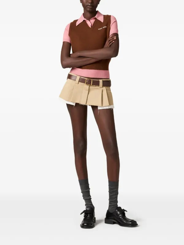Miu Miu - Polo à logo en intarsia Marron