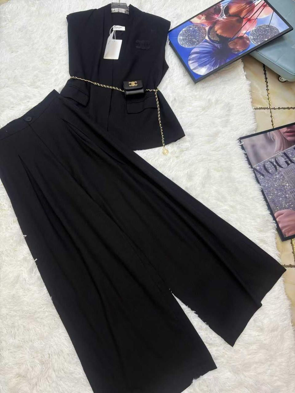Celine - Ensemble Haut & Bas orné du logo Celine Blanc/Mauve/Noir