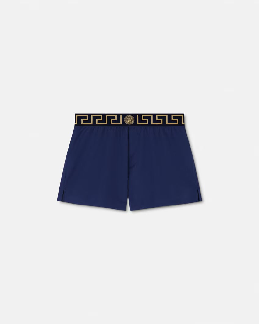 Versace - Short de bain à bordure Greca Bleu Marine