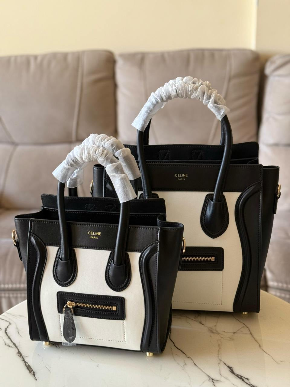 Celine - Sac à Main 21cm & 26cm Vert/Rouge/Beige/Noir/Blanc/Marron Blanc/ Noir Blanc/ Bleu