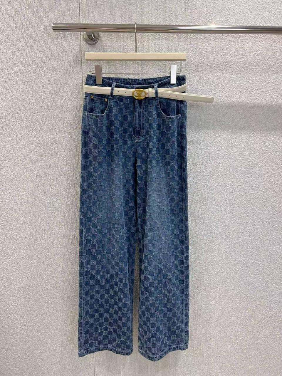 Celine - Jean à motifs en damier Bleu