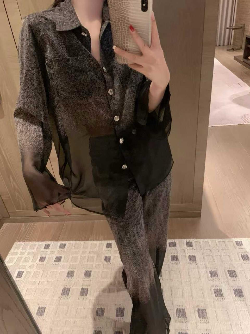 Chanel - Ensemble Haut & Bas Transparent Noir/Bleu