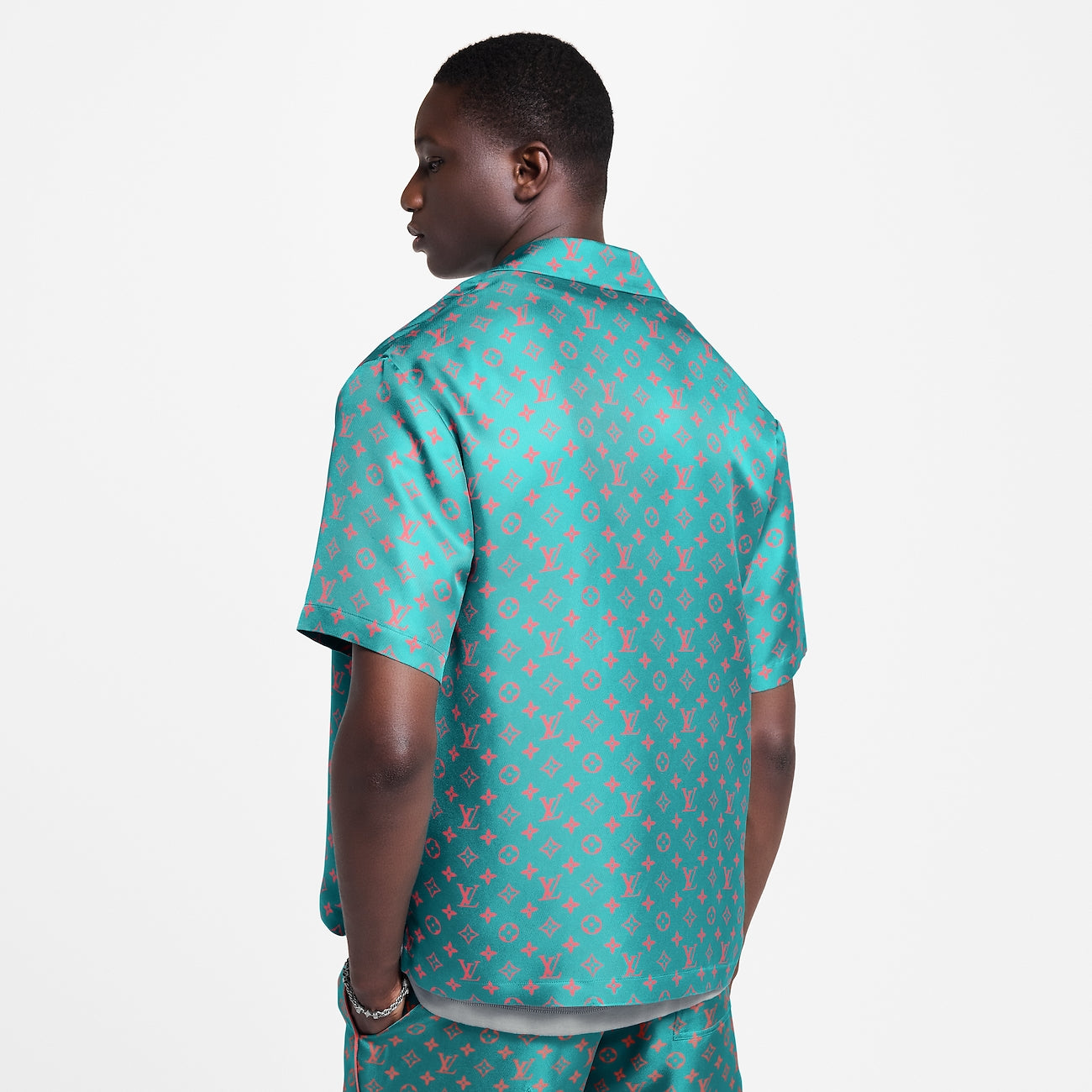 Louis Vuitton - Chemise manches courtes Monogram en soie Rose Strawberry Ice