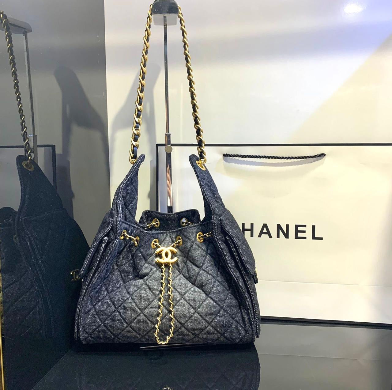 Chanel - Sac à bandoulière avec logo Doré Bleu/Noir
