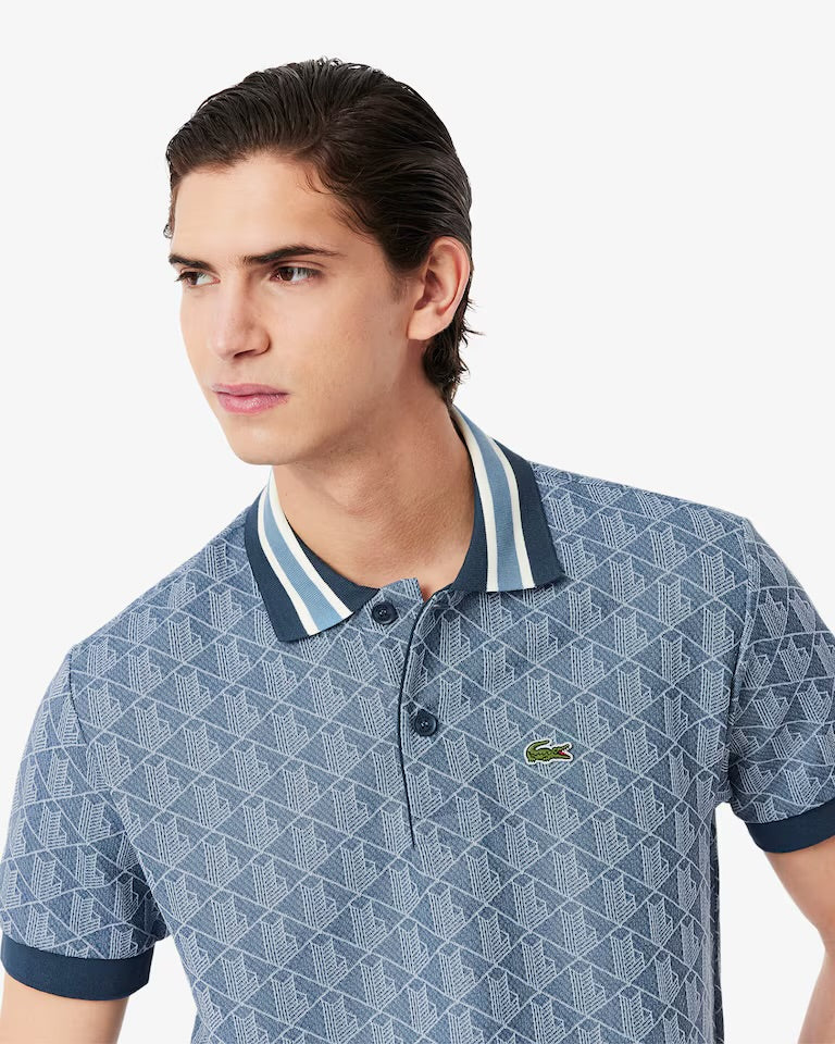Lacoste - Polo classic fit jacquard monogramme Bleu