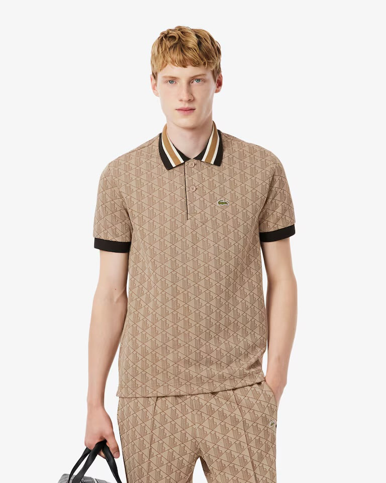 Lacoste - Polo classic fit jacquard monogramme Beige Marron