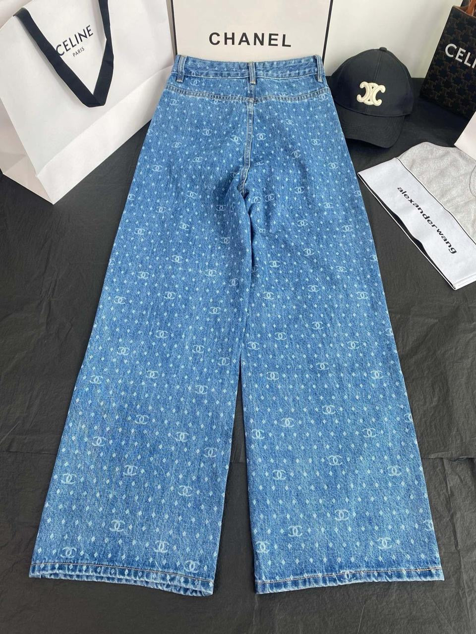 Chanel - Jeans avec logo iconique et petit point Bleu
