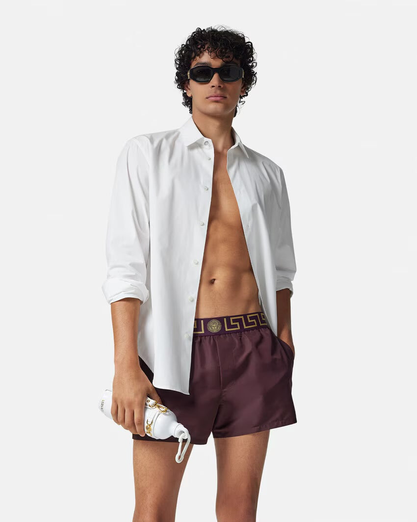 Versace - Short de bain à bordure Greca Violet