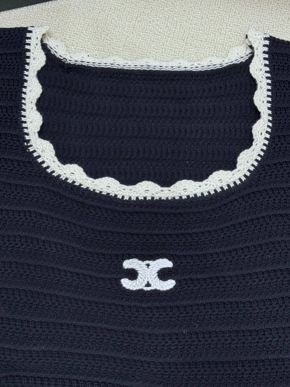 Celine - Top avec logo Celine brodé en blanc Noir
