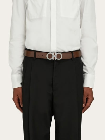 Ferragamo - Ceinture Réversible et Ajustable Gancini Argile / Noir