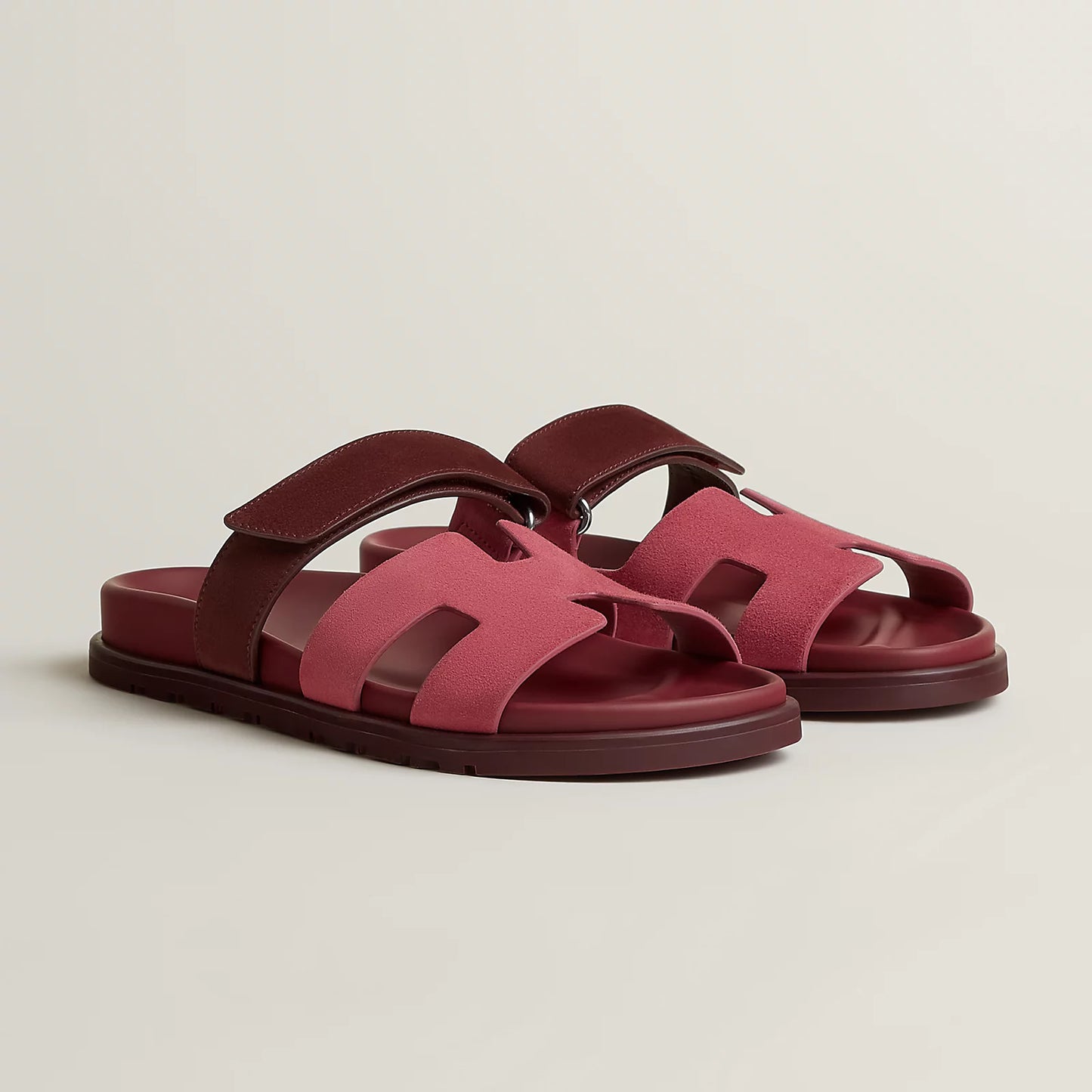 Hermès - Sandales Chypre Rose Pinson / Marron Palissandre