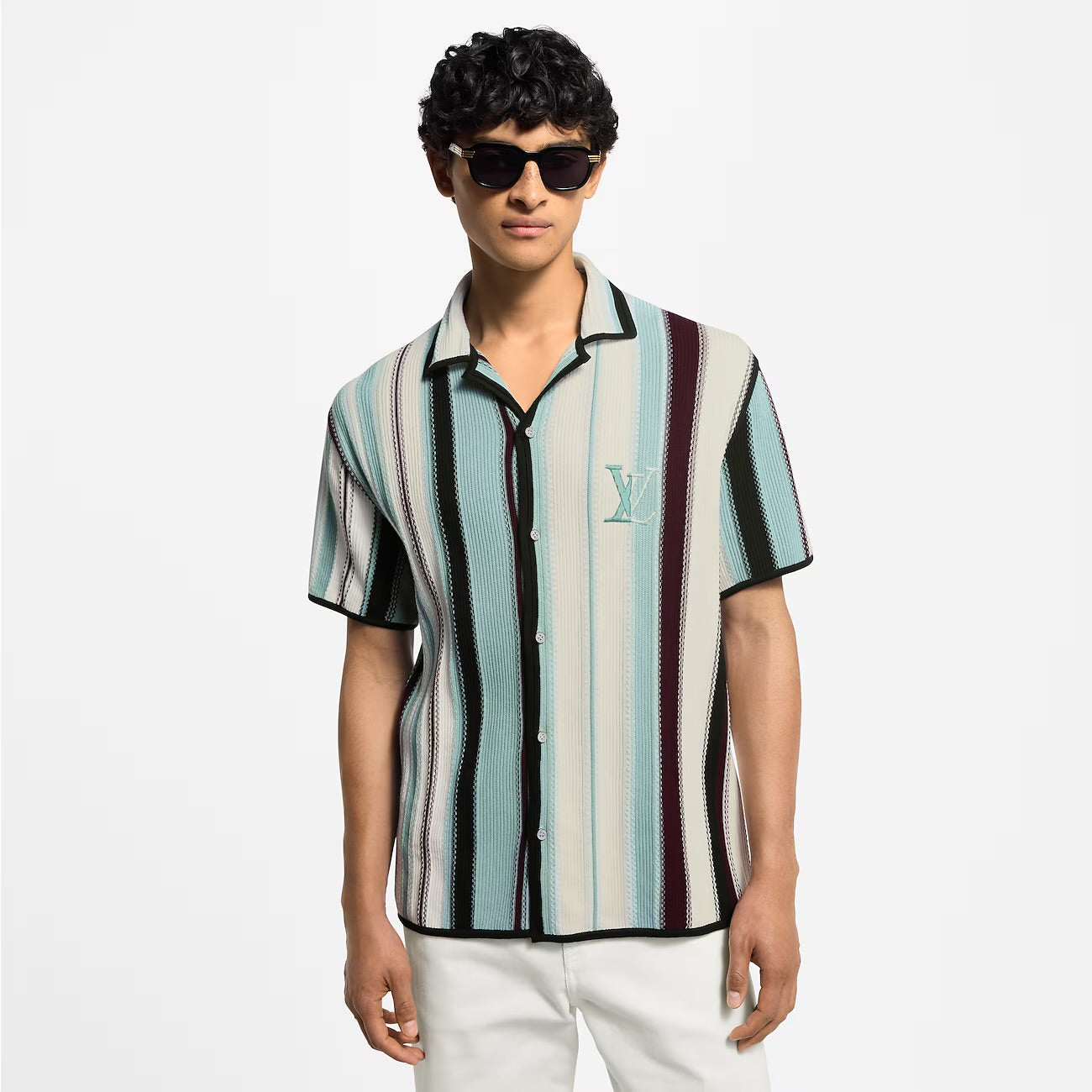 Louis Vuitton - Chemise manches courtes rayée en crochet