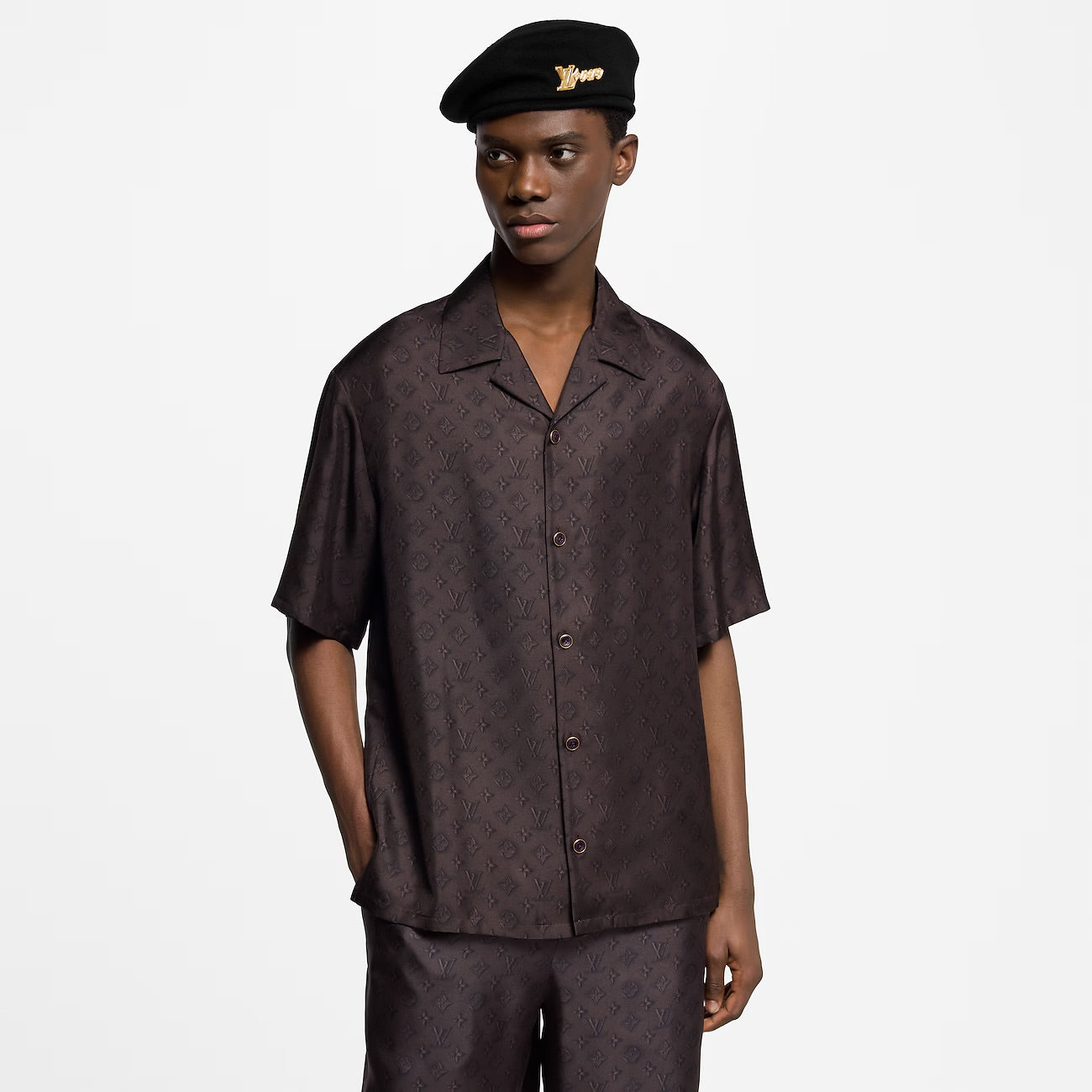 Louis Vuitton - Chemise manches courtes à imprimé Monogram en soie