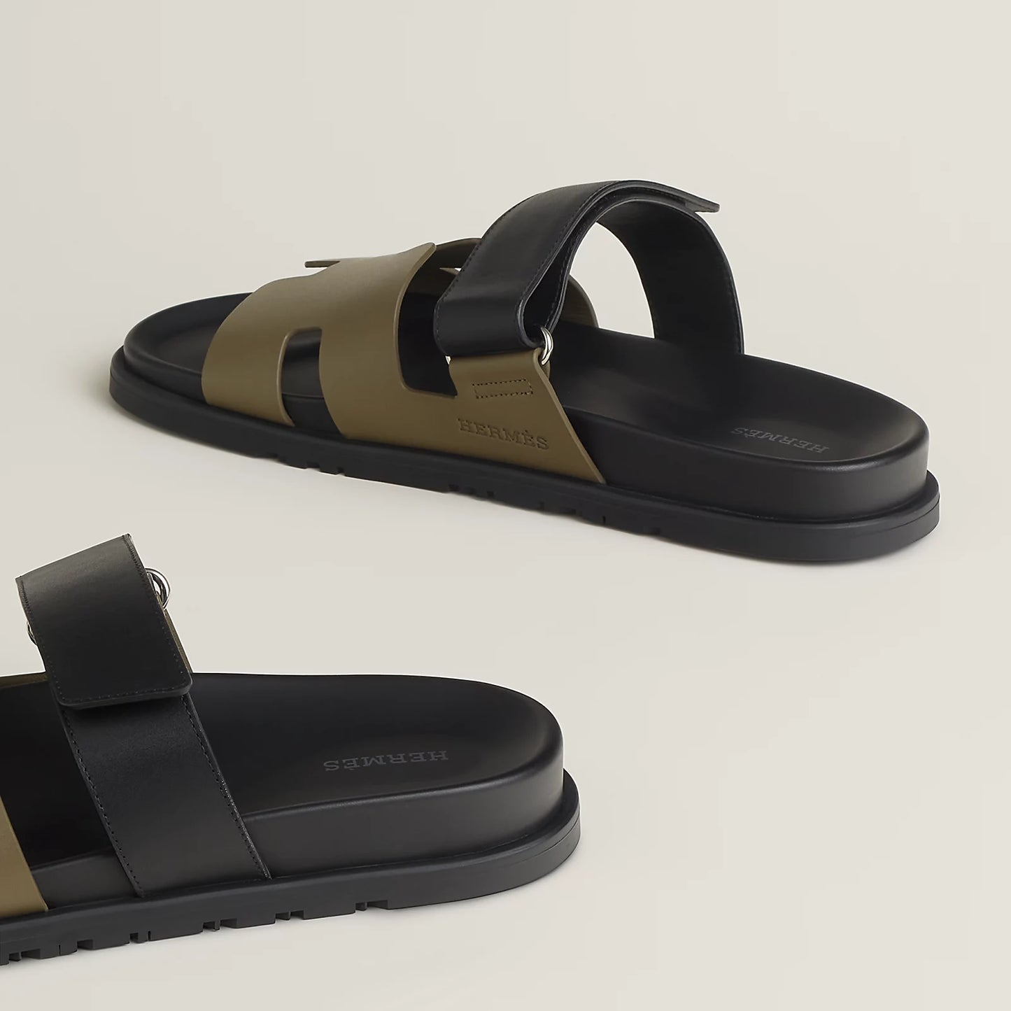 Hermès - Sandales Chypre Vert Toundra / Noir