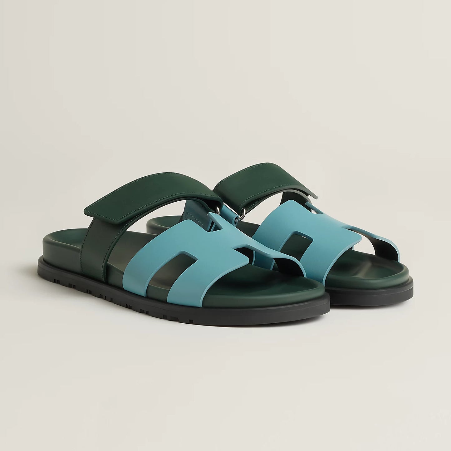 Hermès - Sandales Chypre Bleu Citadin / Vert Bouteille