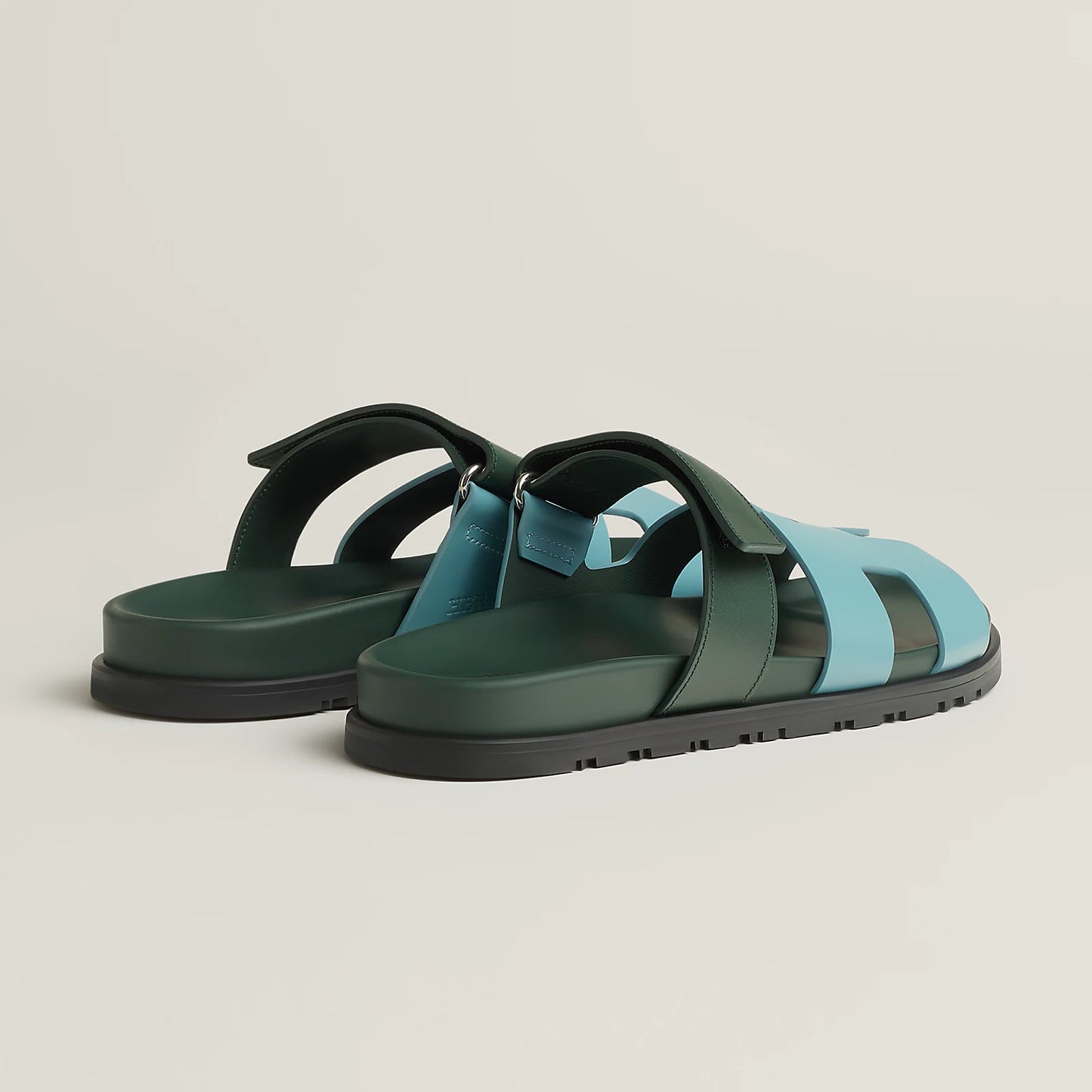 Hermès - Sandales Chypre Bleu Citadin / Vert Bouteille