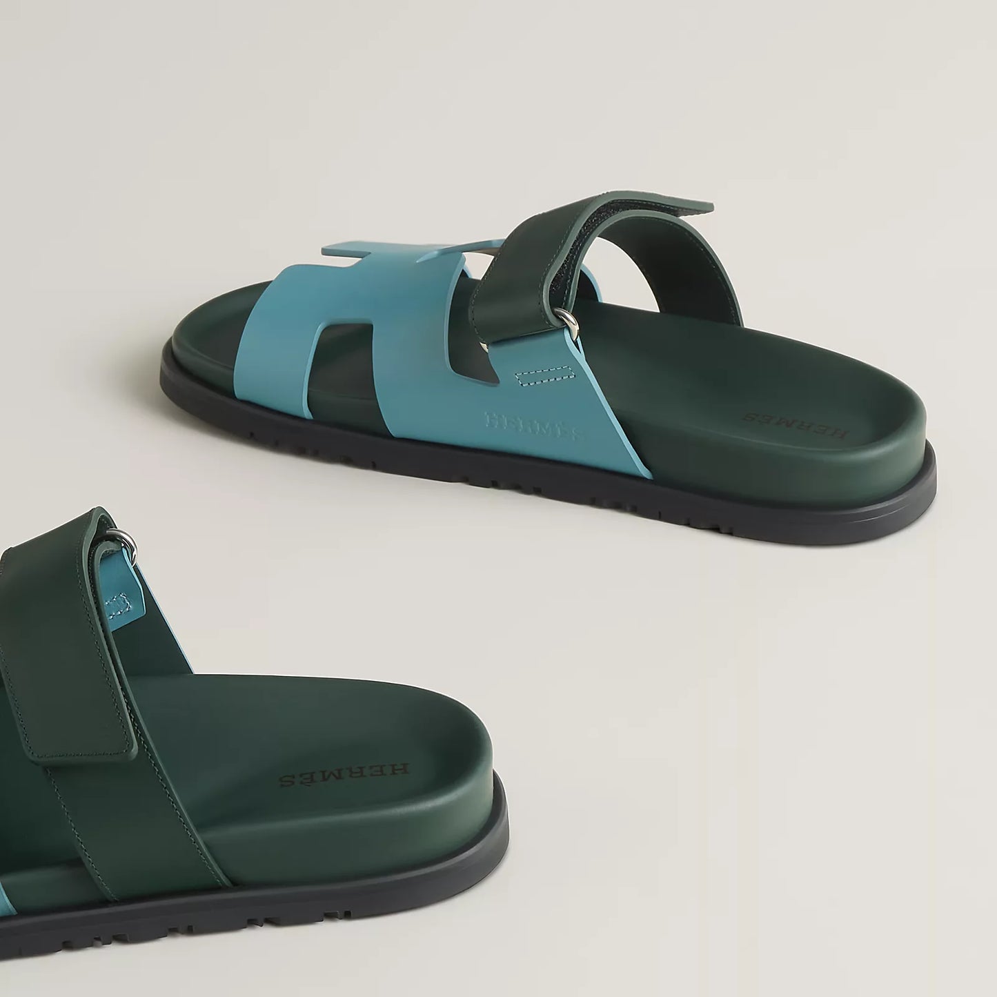 Hermès - Sandales Chypre Bleu Citadin / Vert Bouteille