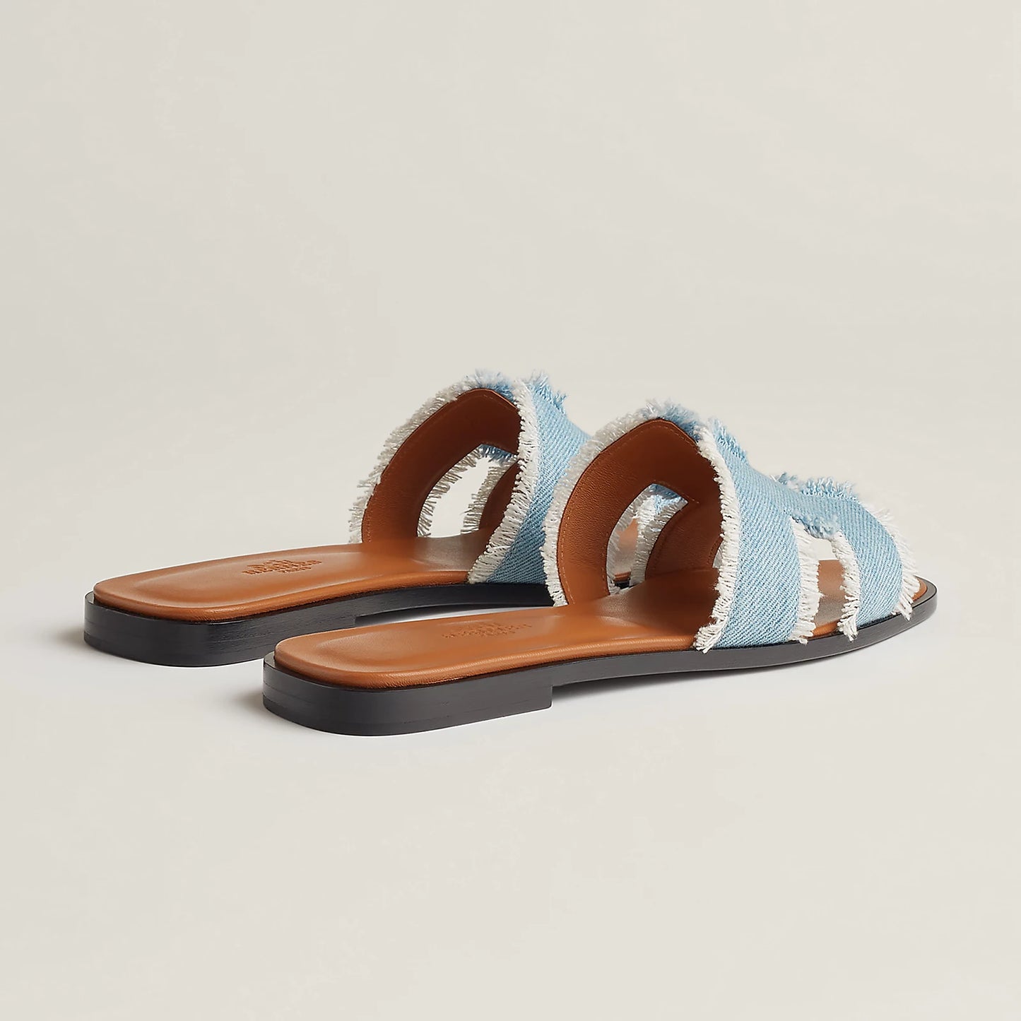 Hermès - Sandales Oran Bleu Clair en Denim effrangé