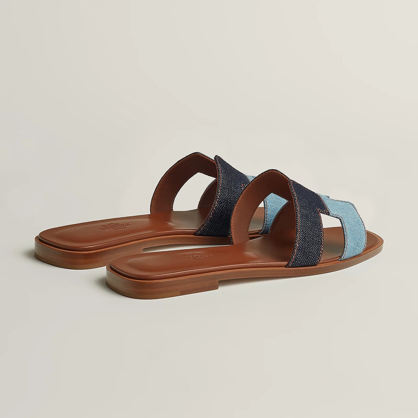 Hermès - Sandales Oran Bleu Brut / Bleu Clair en Denim