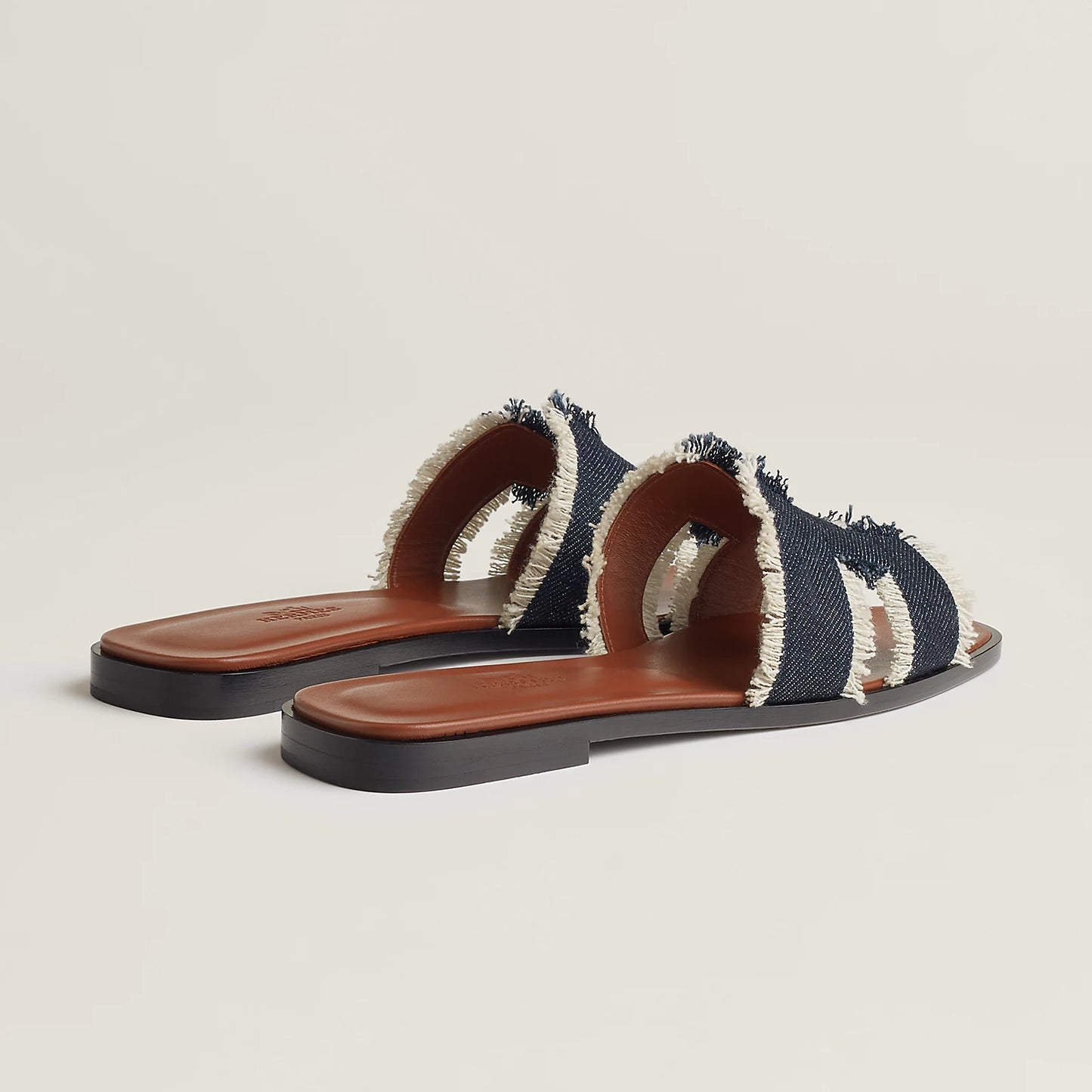 Hermès - Sandales Oran Bleu Brut en Denim effrangé