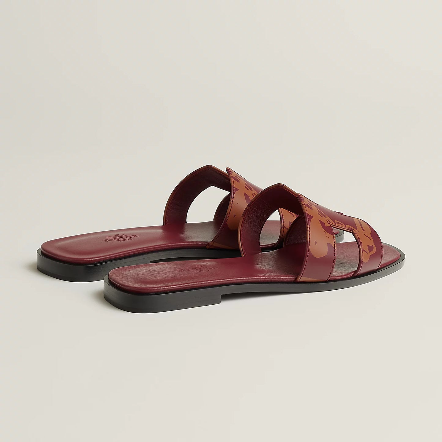 Hermès - Sandales Oran Rouge H / Naturel avec motifs