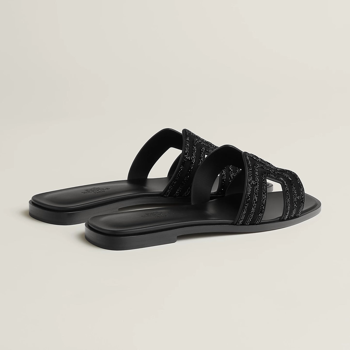 Hermès - Sandales Oran Noir avec Strass