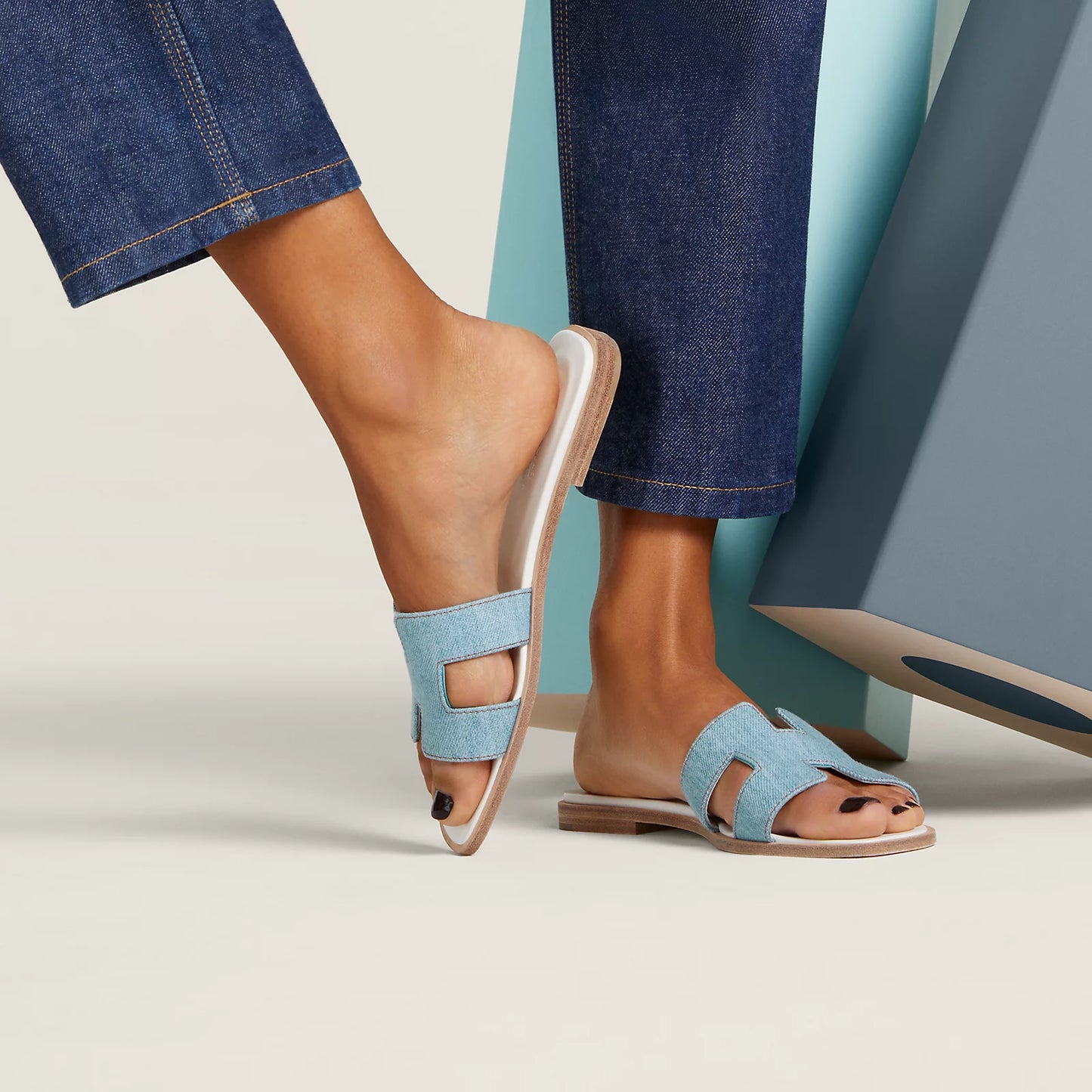 Hermès - Sandales Oran Bleu Clair en Denim