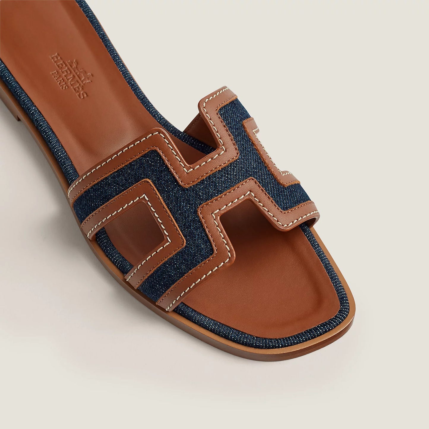 Hermès - Sandales Oran Bleu Brut / Gold