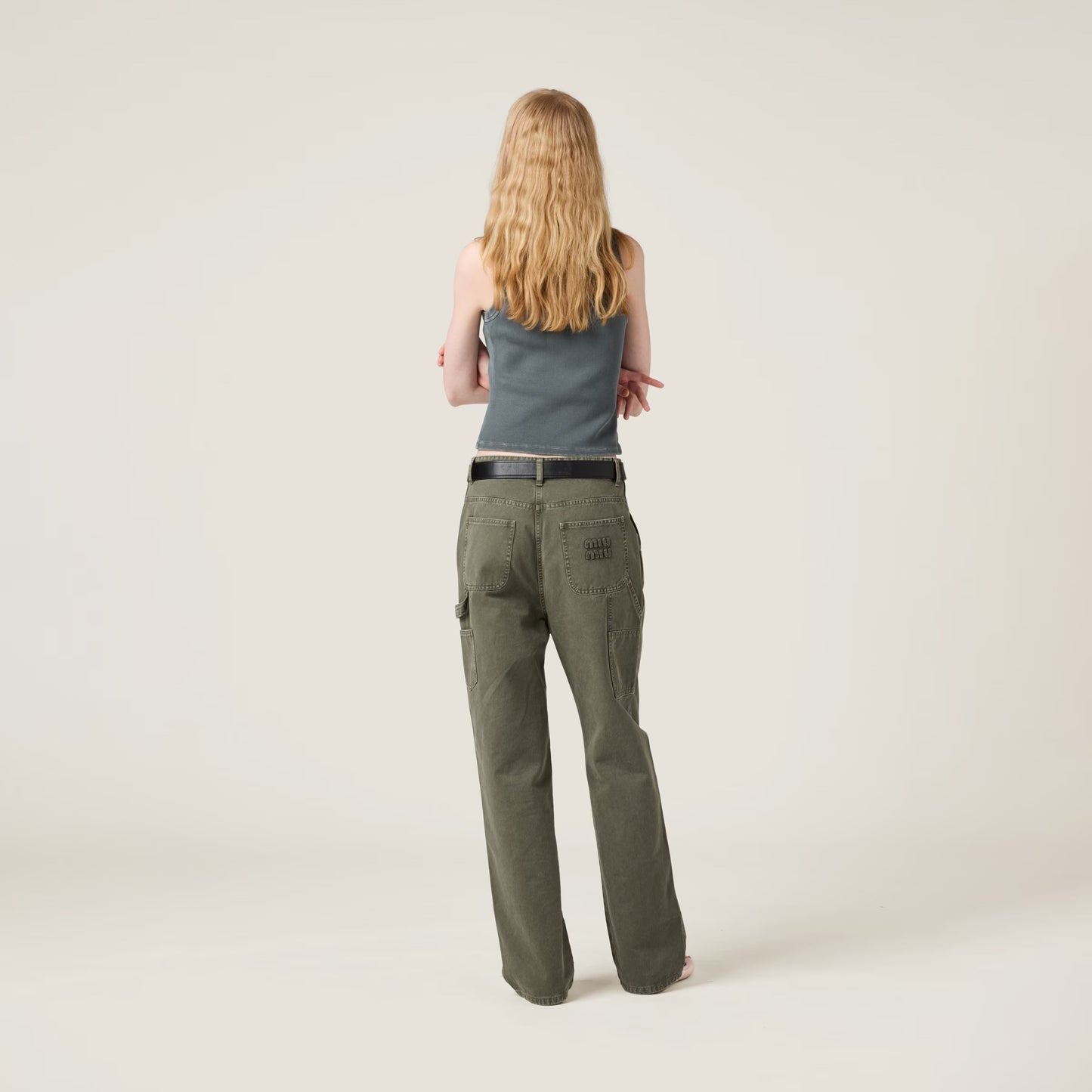 Miu Miu - Top en jersey côtelé brodé Gris