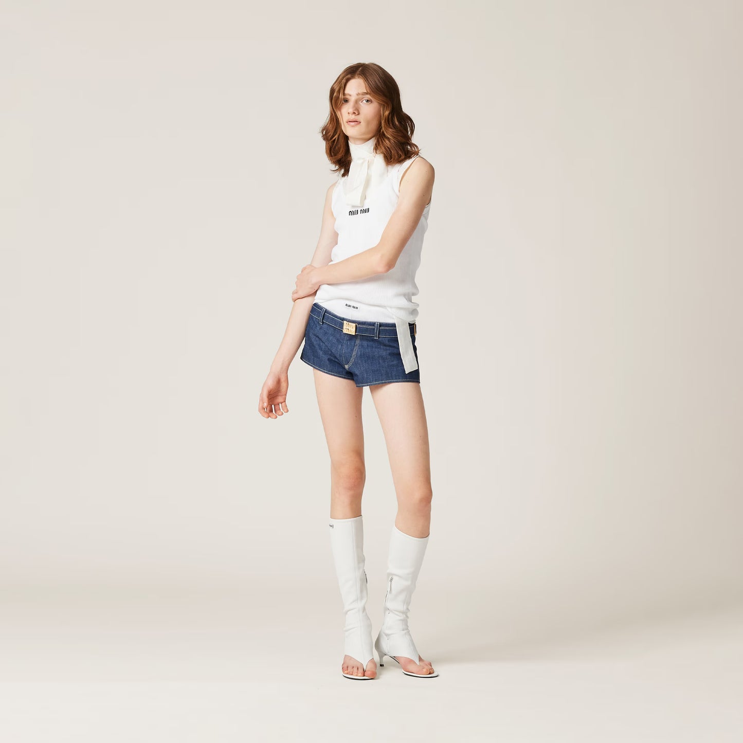 Miu Miu - Débardeur en tricot de coton Blanc