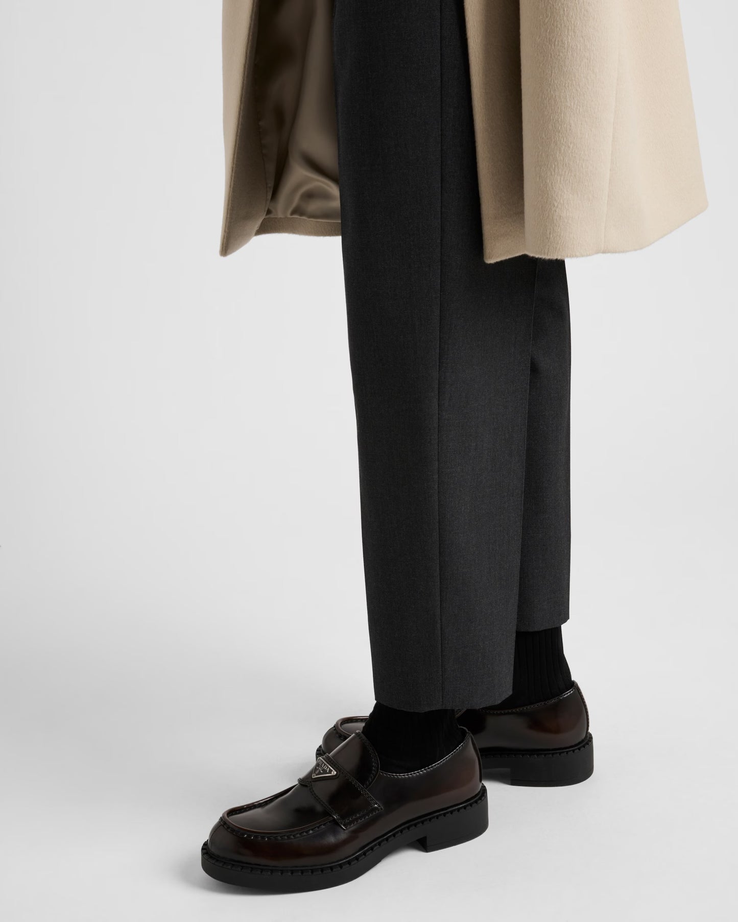 Prada - Mocassins Chocolate en cuir brossé Terre De Sienne