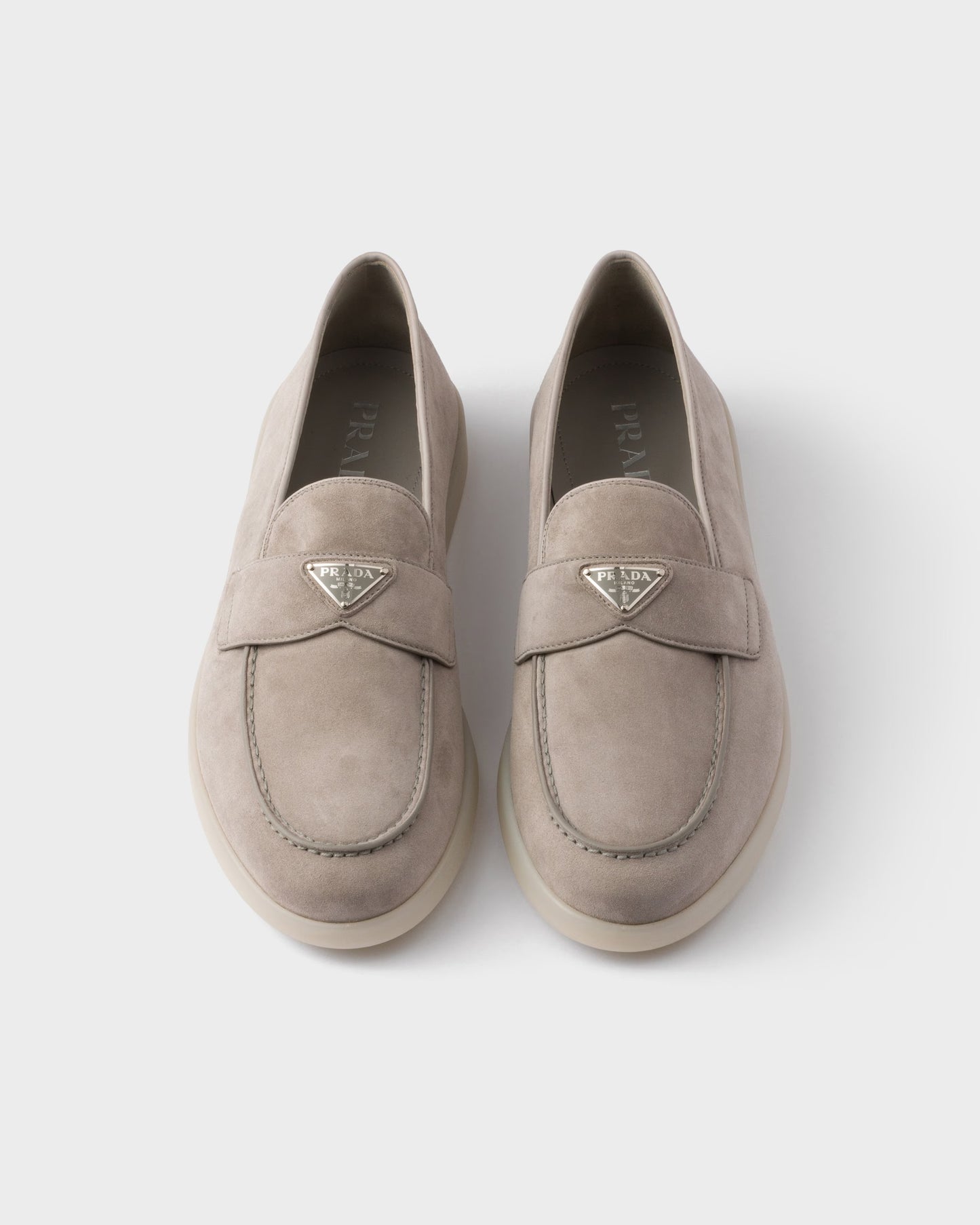 Prada - Mocassins en veau velours Gris Nuage
