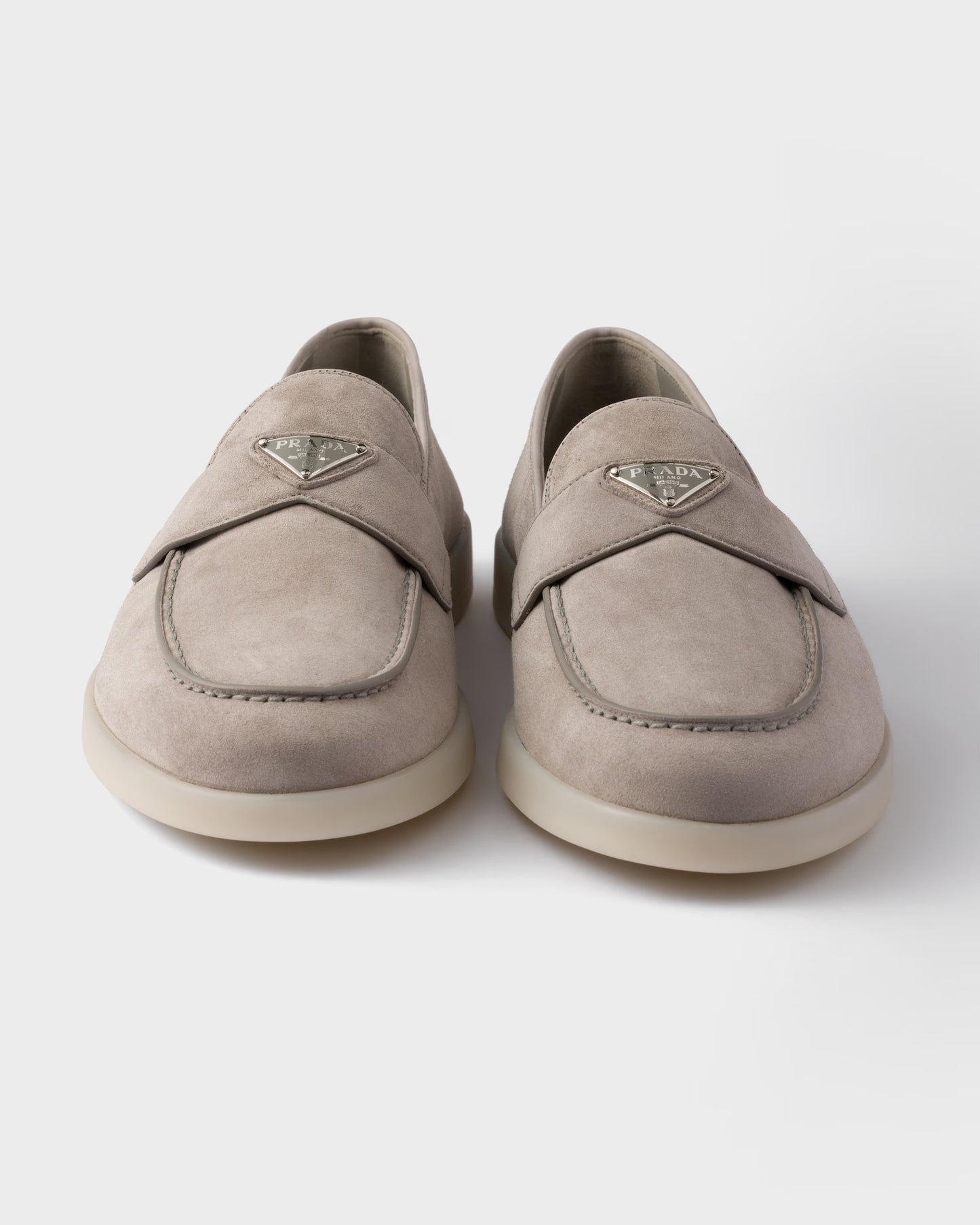 Prada - Mocassins en veau velours Gris Nuage