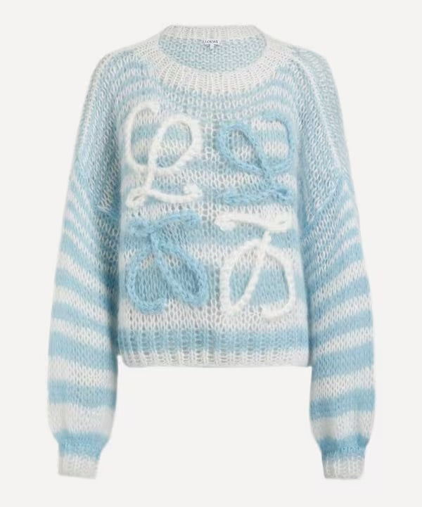 Loewe - Pull Anagram rayé Bleu clair / Blanc