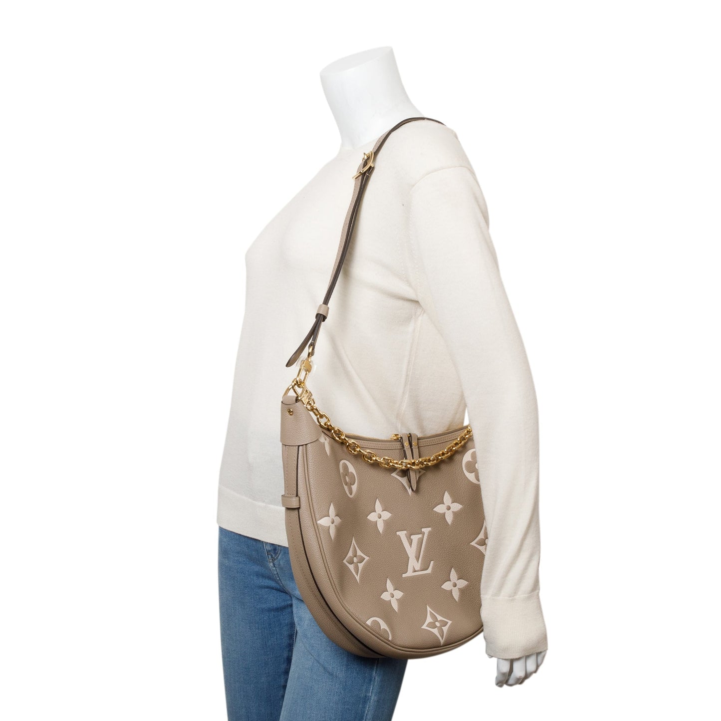 Louis Vuitton 2024 Dove Grey/Creme Bicolor Monogram Empreinte Leather Loop Hobo Bag w/ Straps & Receipt