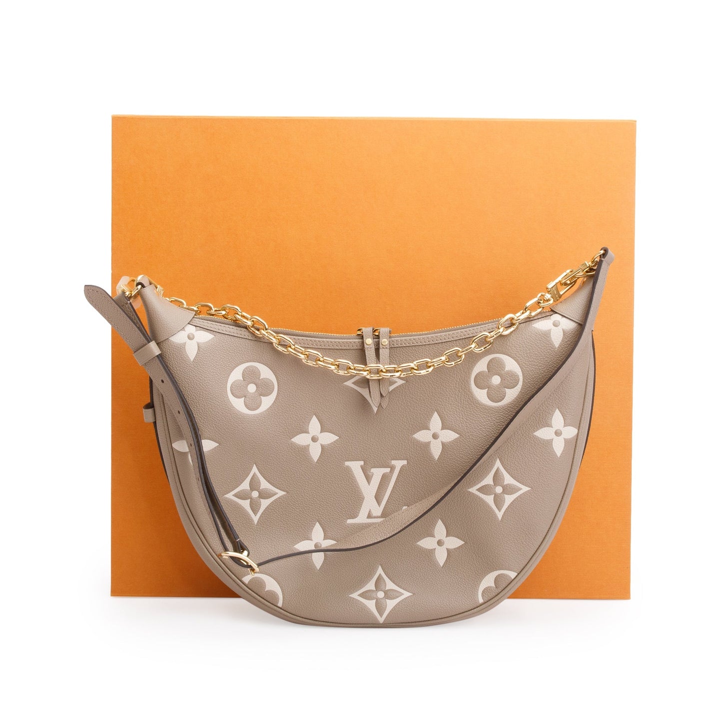 Louis Vuitton 2024 Dove Grey/Creme Bicolor Monogram Empreinte Leather Loop Hobo Bag w/ Straps & Receipt