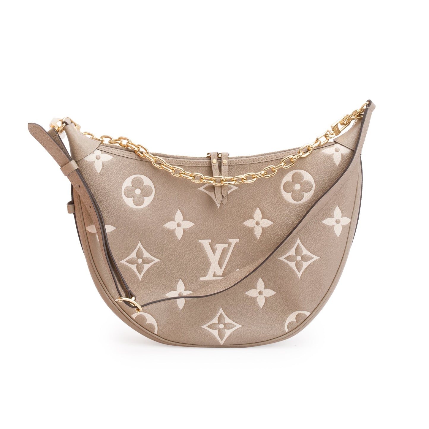 Louis Vuitton 2024 Dove Grey/Creme Bicolor Monogram Empreinte Leather Loop Hobo Bag w/ Straps & Receipt