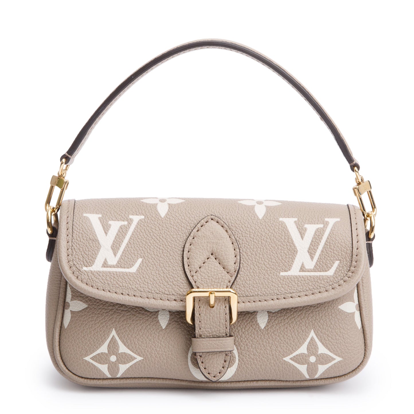 Louis Vuitton 2024 Torterelle Beige/Creme Bicolor Monogram Empreinte Leather Nano Diane w/ Straps, Box & Receipt