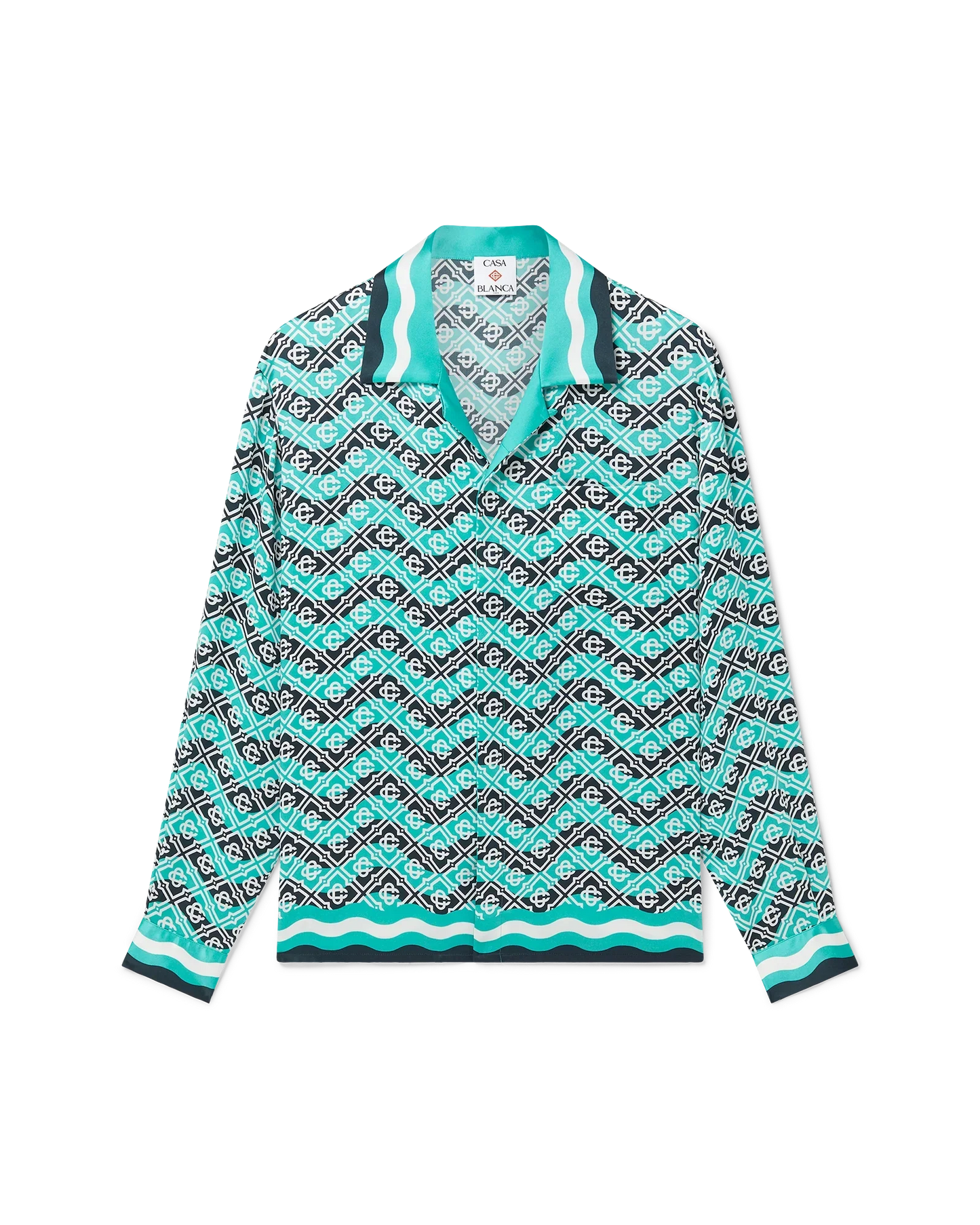 Monogram Wave Long Sleeve Silk Shirt