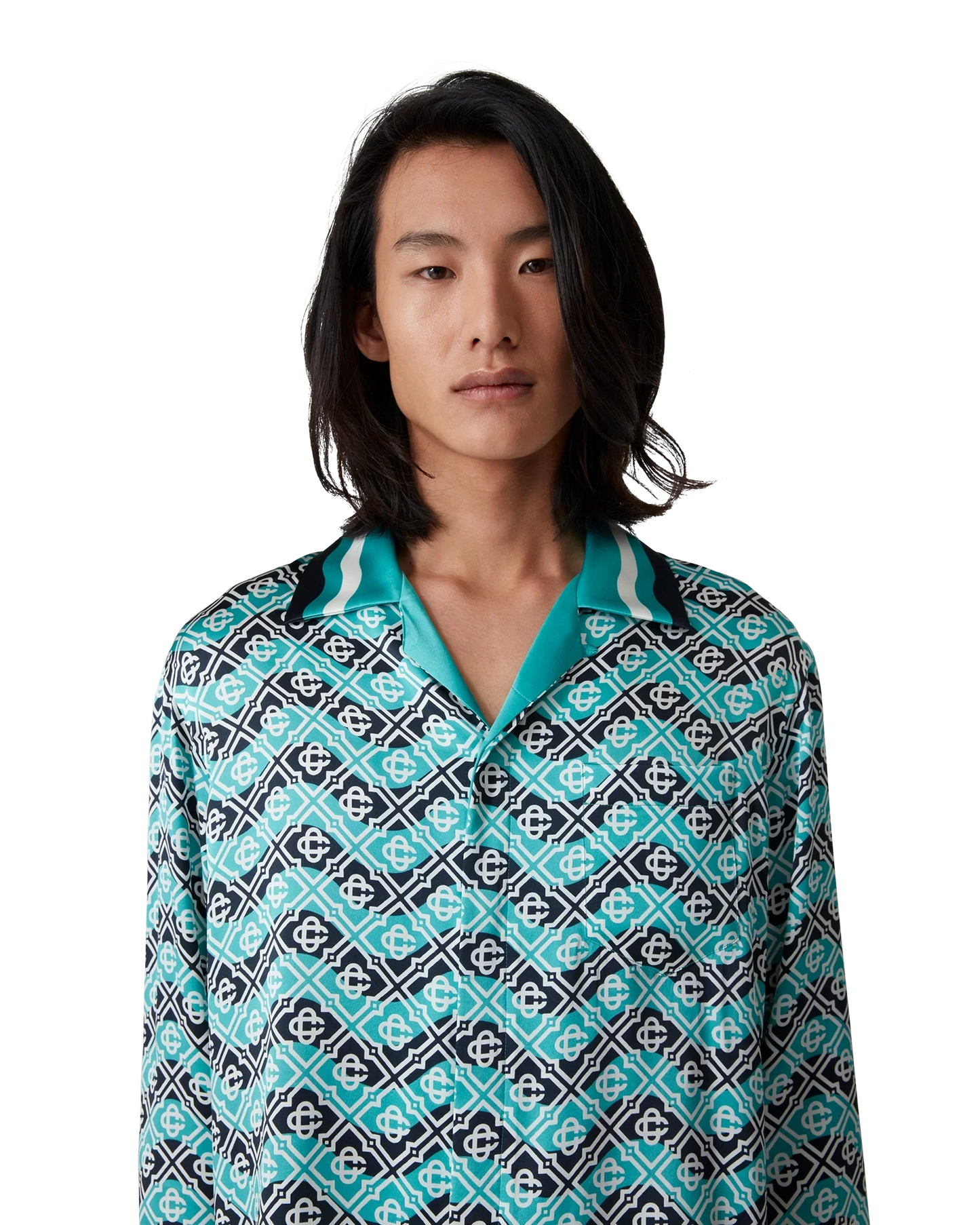 Monogram Wave Long Sleeve Silk Shirt