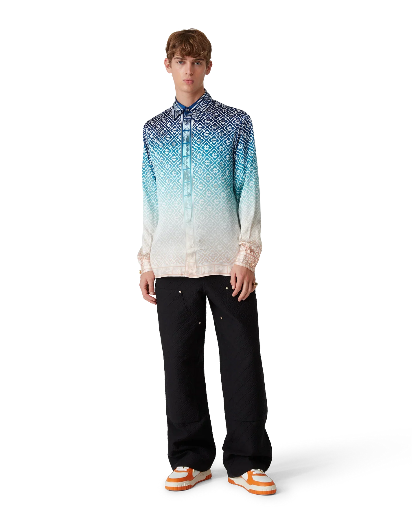 Jacquard Gradient Long Sleeve Silk Shirt