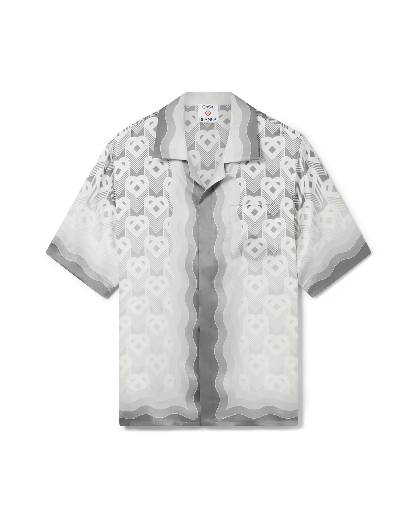 Gradient Heart Monogram Short Sleeve Silk Shirt