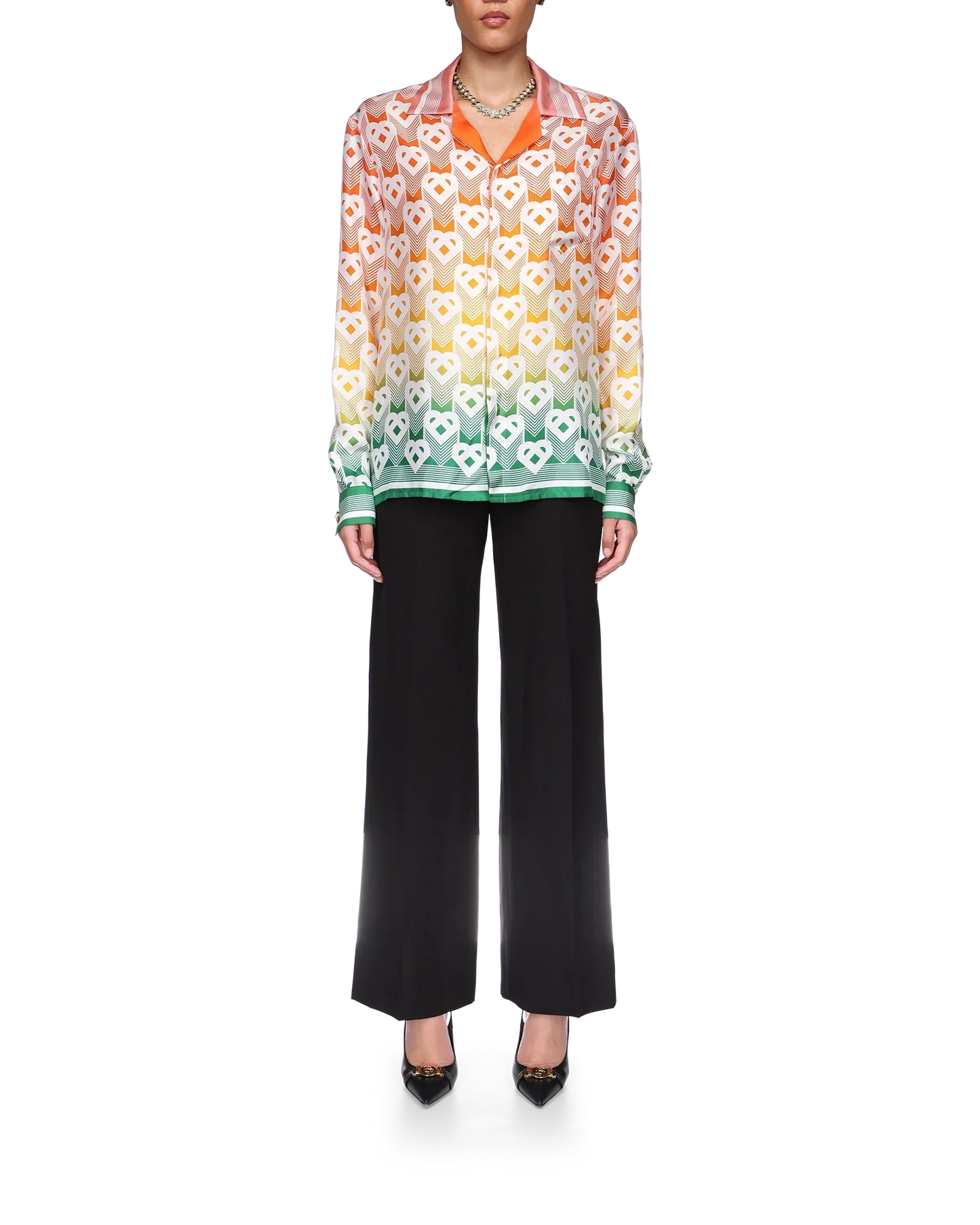 Gradient Heart Monogram Silk Shirt