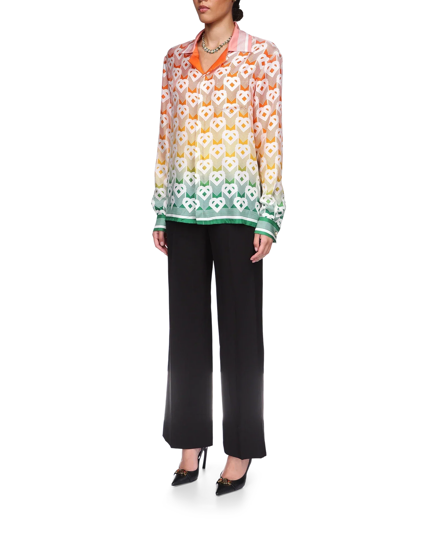 Gradient Heart Monogram Silk Shirt
