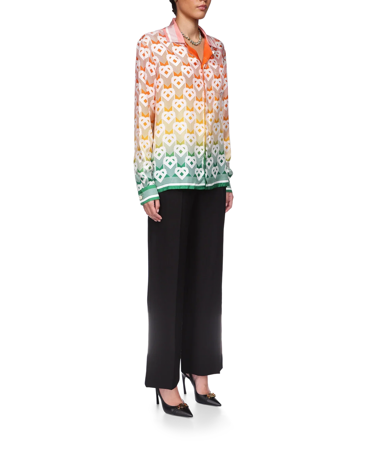 Gradient Heart Monogram Silk Shirt