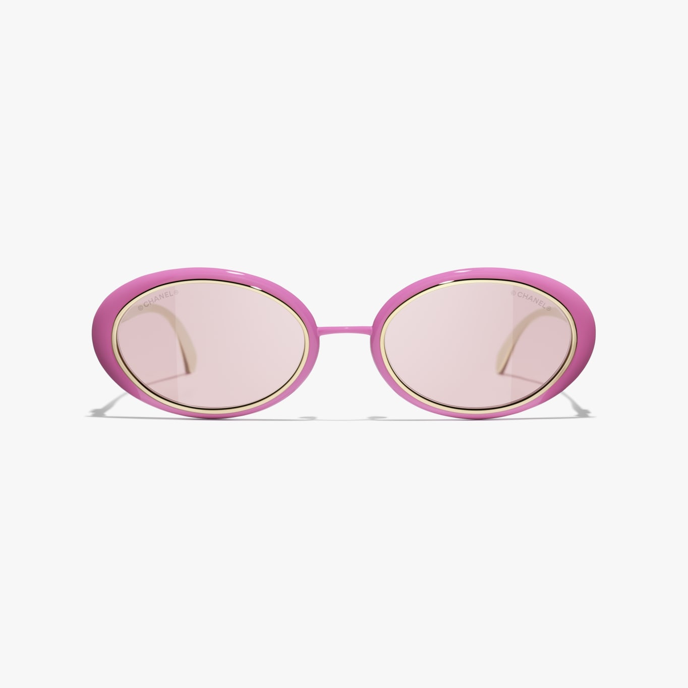 Chanel - Lunettes de soleil ovales Rose & Or